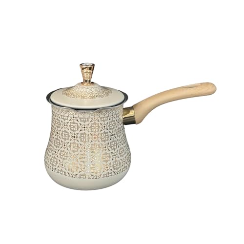 Generic 550ml Golden Pattern Multipurpose Stainless Steel Coffee Pot with Lid and Spout, Polished Finish