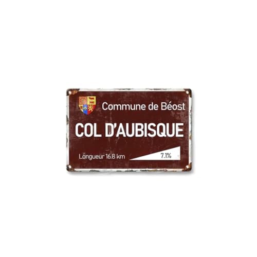 Panneau routier rétro Col d'Aubisque et plaque métal vintage cyclisme