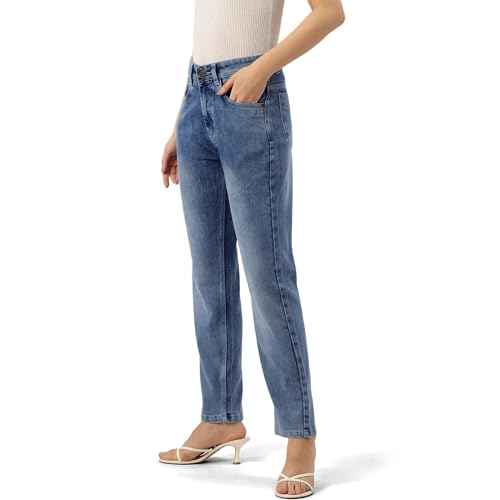 Image of PARIS HAMILTON Womens /Girls High Waist Straight fit Stretchable Denim Jeans Relaxed Fit