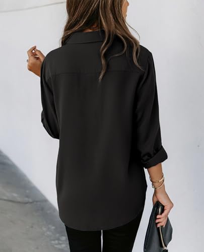 Image of siliteelon Striped Button Down Shirts Women Cotton Long Sleeve Work Blouses
