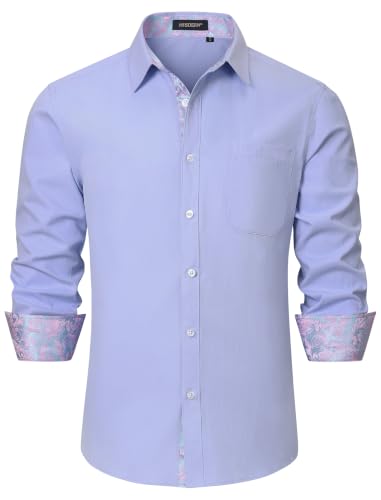 Image of HISDERN Mens Business Dress Shirts Long Sleeve Casual Button Down Shirt Formal Inner Collar Contrast Shirt for Men Wedding
