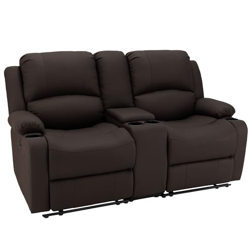 Camper Comfort 68' Wall Hugger Reclining | RV Theater Seats | Double Recliner RV Sofa & Console | RV Couch | RV Theater Seating | RV Furniture (Manual, Chocolate)
