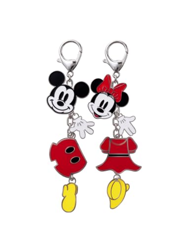 Image of Disney Mickey Minnie Mouse Bag Charm Keychain Enamel 2 pc Set Hook Clasp