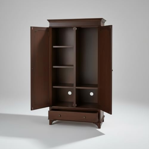 Image of APRODZ Wooden Wardrobe for Bedroom | 2 Door Engineer Wood Wardrobe with 1 Drawer | Wardrobe for Storage, Engineering Wood Clothes Cupboard & Wooden Almirah | Space Saving Wooden Cabinet, Walnut