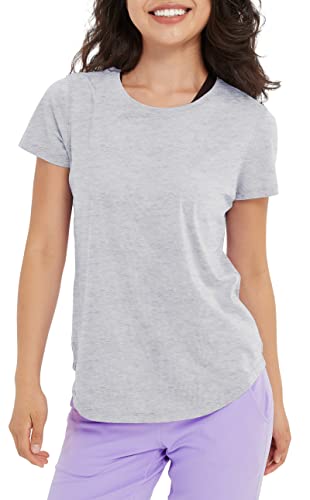 Lulucheri Women's Workout T-Shirt Short Sleeve Lightweight Crew Neck Shirts Yoga Running Exercise Athletic Tee Top (X-Large, White Marl Heather) #TOP9