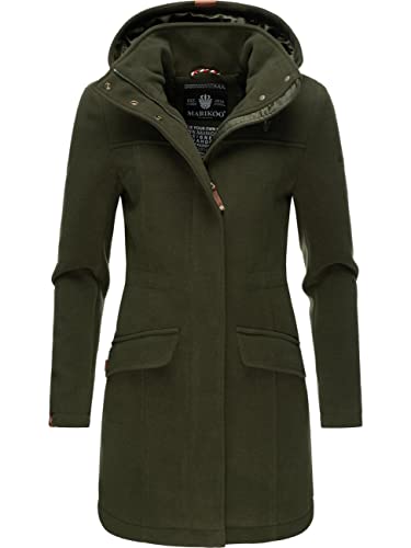 MARIKOO Damen Warmer Winter Wollmantel mit Kapuze Leilaniaa Forest Green...