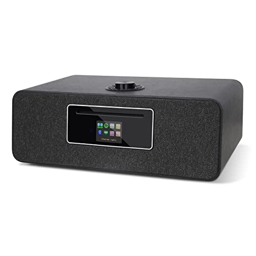 MangoKit MS5 DAB/DAB+ et FM sans fil, radio numérique avec lecteur CD stéréo, Bluetooth, connectivité Spotify, réveil, minuterie de mise en veille, USB, télécommande et application (chêne noir) Cover