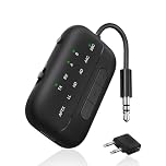 SONRU Bluetooth 5.3 Transmitter & Receiver, Supports 2 Headphones Dual Connection, aptX-Low Latency Bluetooth Adapter, 3.5mm Aux Jack Audio Transmitter for TV/Plane/Travel/Gym/Car, Black