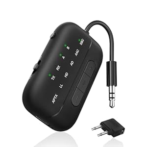 SONRU 2025 Newest Bluetooth 5.3 Transmitter & Receiver, Supports 2 Headphones Dual Connection, aptX-Low Latency Bluetooth Adapter, 3.5mm Aux Jack Audio Transmitter for TV/Plane/Travel/Gym/Car, Black