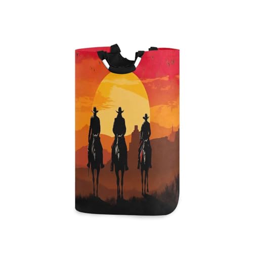 Jihqo Laundry Hamper Basket Sunset Cowboy Collapsible Nursery Storage Bin Waterproof Clothing Baskets for Home Bedroom Bathroom Washing Room
