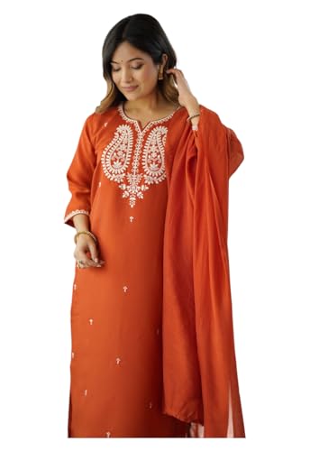 Kurta de qualité supérieure en fil Chanderi ensemble ethnique orange XL