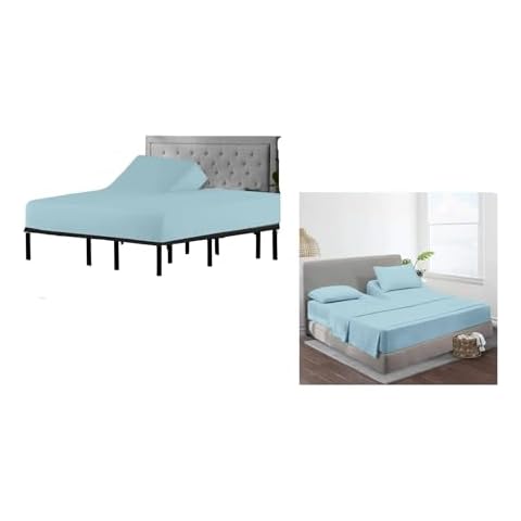 Top Split Fitted Sheet (Light Blue)+ 4 PC Top Split Sheet Set (Light Blue) 100% Giza Cotton Cover