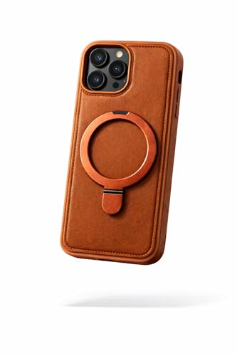 Image of DAVIK Luxury Magnetic Leather Case for iPhone Series - Waterproof Protective Cover, Heavy-Duty, Metal Kickstand, Ultra-Strong Magnet & Microfiber Vault Interior (Brown, iPhone 17)