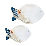 TOPPERFUN 2個地中海スルの壁掛け小魚装飾 木製アートでリビングやポーチを