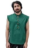 KUOIN Medieval Shirt for Men Linen Viking Pirate Sleeveless Tunic with Retro Button Green Brown