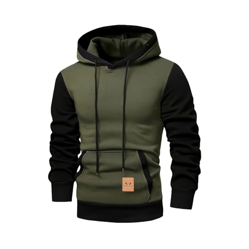 Ymosrh Men's Hoodie Color Block Pullover Hoodie Casual Long Sleeve Drawstring Hooded Sweatshirts with Pocket, S-2XL