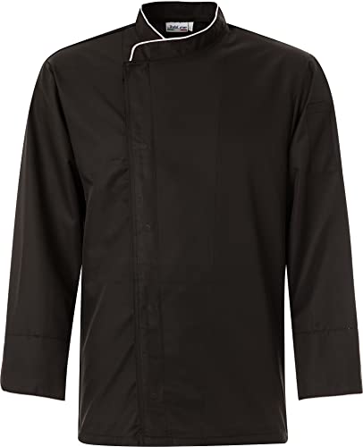 JOBLINE Giacca Cuoco Micropiping No Stiro antimacchia Traspirante Colore Nero in Microfibra con Morbida Maglia Elastica su Schiena Ideale per Chef Cucina Scuola ristorazione tg. S