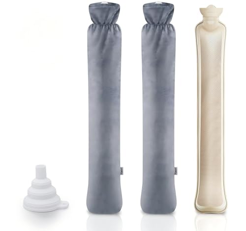 Ilauke Wärmeflasche Lang, wärmflasche groß mit 2 Super Weichen Bezügen aus Explosionsgeschütztem Naturkautschuk, 73 x 13cm Hohe Kapazität...