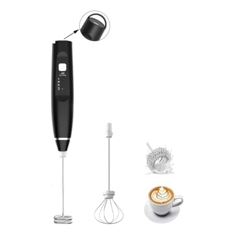 Milk Frother Handheld Foam Maker with 2 Stainless Stirring Head 3 Speed Rechargeable Electric Blender Milk Frother Wand Drink Mixer for Cappuccino Matcha Latte Hot Chocolate Protein Powder Egg (Black) Cover