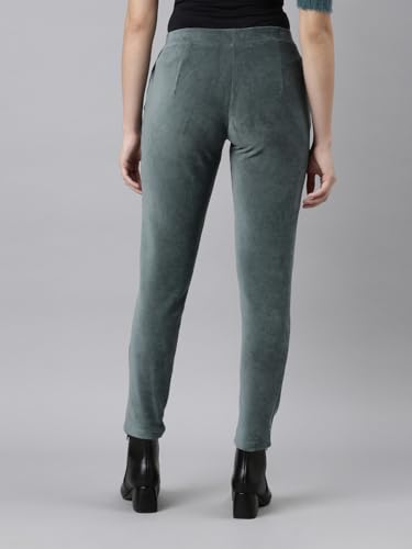 Image of GO COLORS Solid Corduroy Treggings for Women | Warmtech, Mid Rise, Side Pocket