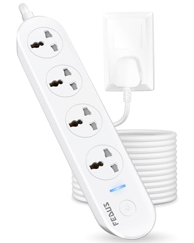 Image of FEDUS Surge Protector, 4 Universal Sockets with Individual Switch, 32 Feet 10 Meter Long Cable, Extension Board Cord, Automatic Overload Protection, Fireproof Power Strip Switch Board, Spike Guard