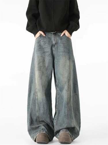 Men's Denim Pants Vintage Loose Casual Solid Color Wide Leg Jeans2
