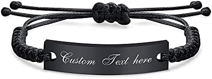 MEALGUET Personalized Son Bracelet,Custom Engrave Bracelet for Son,Handmade Black Adjustable Cord ID Bracelet, Customized Birthday Graduation Gift Love from Mom Dad