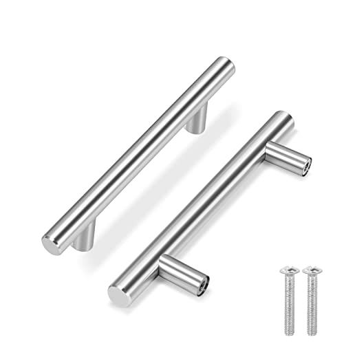 Flexzion 10 Pack Kitchen Cabinet Handles Silver Drawer Pulls 6 inch, 3.7 inch Hole Center