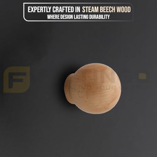 Image of 2 Piece Steam Beech Wood Drawer Knob | Wooden Cabinet Door Handle | Wardrobe & Cupboard Round Knobs | Furniture Pull Handle for Kitchen Cabinets, Dresser, Drawer & Home Decor - 1.5 Inch