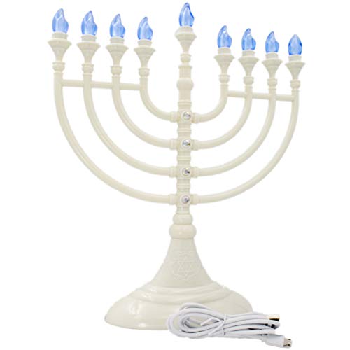 The Dreidel Company Traditional Hanukkah Menorah with Crystals (White Hanukkah Menorah with Crystals)