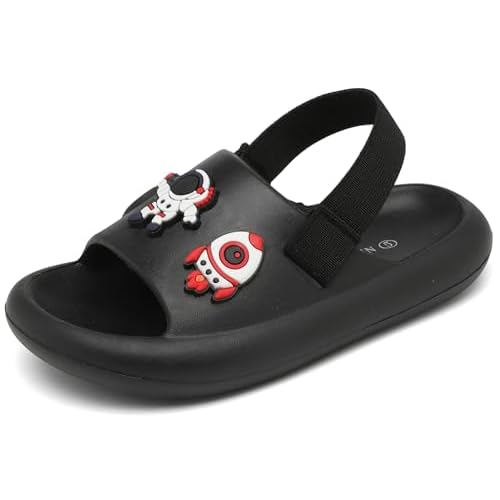 INMINPIN Toddler Boys Girls Slides Sandals Comfort Beach Pool Shower Slippers with Elastic Back Strap 3 Infant Charms Space