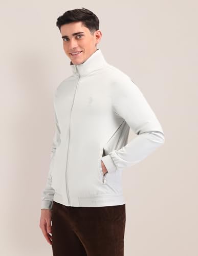 Image of U.S. POLO ASSN. Men's Grey Graphic Mock collar Long Sleeve Casual Polyester Regular Fit Jacket