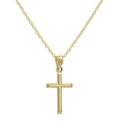 Amanda Rose Collection 14K Yellow Gold Petite Cross Pendant Necklace on a 14K Gold Chain| 14K Yellow Gold 18 or 20 inch Chain Necklaces for Women
