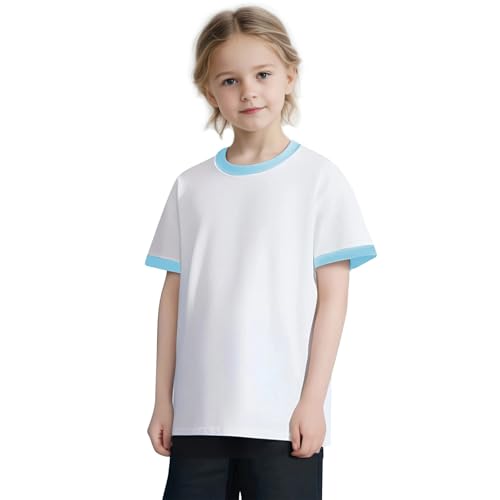 Boys Girls Short Sleeve T Shirts Kids Summer Color Block Crewneck Tops Fashion Cotton Tees 2-13Years2