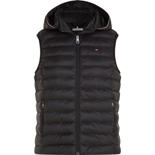 Tommy Hilfiger Damen Weste Padded Global Stripe Vest mit Kapuze, Schwarz (Black), XL