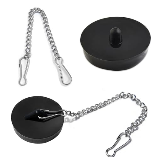 Dreamil Lot de 2 bouchons de vidange en caoutchouc avec chaîne de 18 cm, bouchons de vidange pour évier, baignoire, cuisine, salle de bain, (40–45 mm, noir)