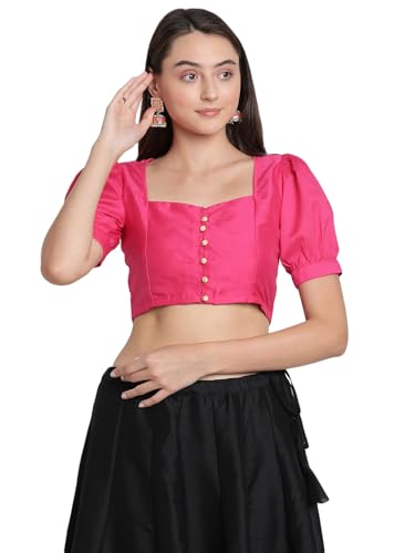 Image of studio rasa Women's Silk Blend Printed V-Neck Padded Readymade Top for Festive Party Wedding
