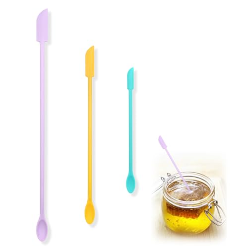 3 mini espátulas de silicona con cuchara, espátula de cocina pequeña, resistente al calor con mango largo, mini rascador de belleza, adecuado para tarros de mermelada y botellas con boca estrecha,