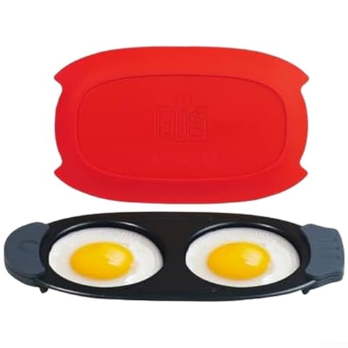 Olla de huevos para microondas con cámaras dobles y patentada para tecnología de calentamiento rápido, con cubierta de silicona resistente al calor y bandeja de parrilla de metal