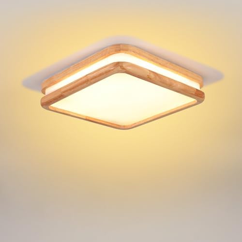 Plafonnier LED Bois 24W Plafonnier Carré Ø30cm Blanc Chaud 3000K ...