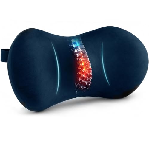 Lumbar Support Pillow for Office Chair, Lower Back Pillow with Strap, Blue