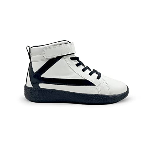 Image of KazarMax Boys and Girls Black shimmer K Logo Patch Ankle Length Shoes in White Color-11 Kids UK