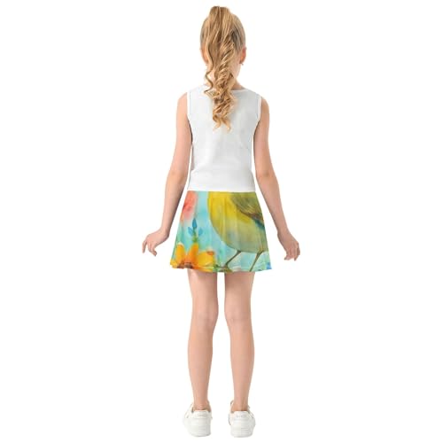 Watercolor Wildflowers Butterfly Bird Girls' Shorts Athletic Skorts Tennis Skirts Kids Flowy School 3t4