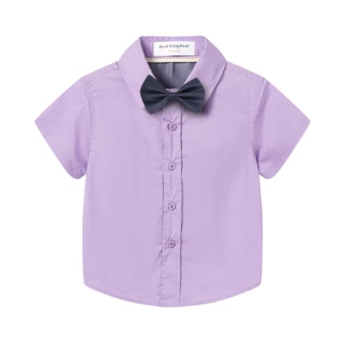Mud Kingdom Toddler Boys Dress Shirt with Bow Tie Button-Down Summer Top Shirt Regular Fit Purple 4T