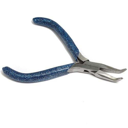 Image of Beadsnfashion Bent Nose Pliers (4.5 Inch) - Professional Stainless Steel Jewellery Making Tool with 7 cm Comfortable Blue Grips for Beading, Wire Wrapping & Detailed Craft Work