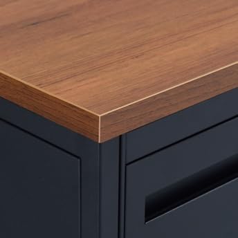 nbf signature series Carbon L Shaped Desk with 2-Drawer Pedestal and Right Return 72\" Wx48 D Ergonomic Office Desk for Working, PC, and Corner Desk Use in Planed Teak - Thumbnail 3