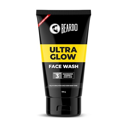 Beardo Ultraglow Face Wash for Men | Powered by 10% Complex of Niacinamide, Vitamin C & Kojic Acid | Brightens & Hydrates Skin | Reduces Pigmentation | Face Wash for Bright, Even Tone and Glowing Skin | Suitable for All Skin Types | 100g
