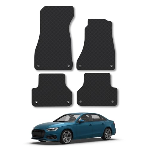 Image of Audi A4 (2016+) Rubber Car Mats Accessories Tailored Fit Compatible Accessory Waterproof Protection Non-Slip Floor Mats Full Coverage Durable Front Rear Set Coverage with Clips