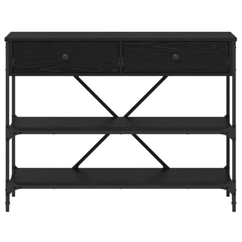 Mesa consola de madera de roble negro de diseño sofisticado con espacio de almacenamiento elegante 7
