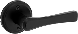 Kwikset Katella Dummy Door Handle, Single Sided Lever for Closets, French Double Doors, and Pantry, Matte Black Non-Turning Reversible Interior Push/Pull Lever, with Microban Protection